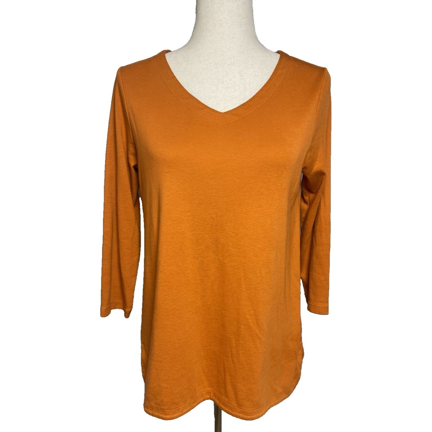 J Jill Burnt Orange Nwot 3/4 Sleeve Summer V-Neck Womens Shirt Sz S Cabincore
